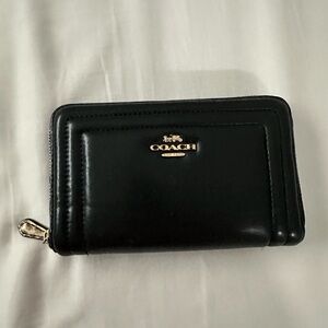 Coach Black Leather Zip Wallet